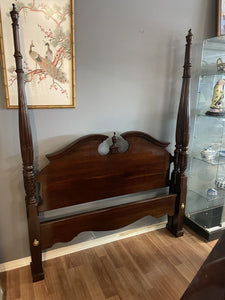 Kincaid Queen Cherry Rice Carved Bed and Metal Rails