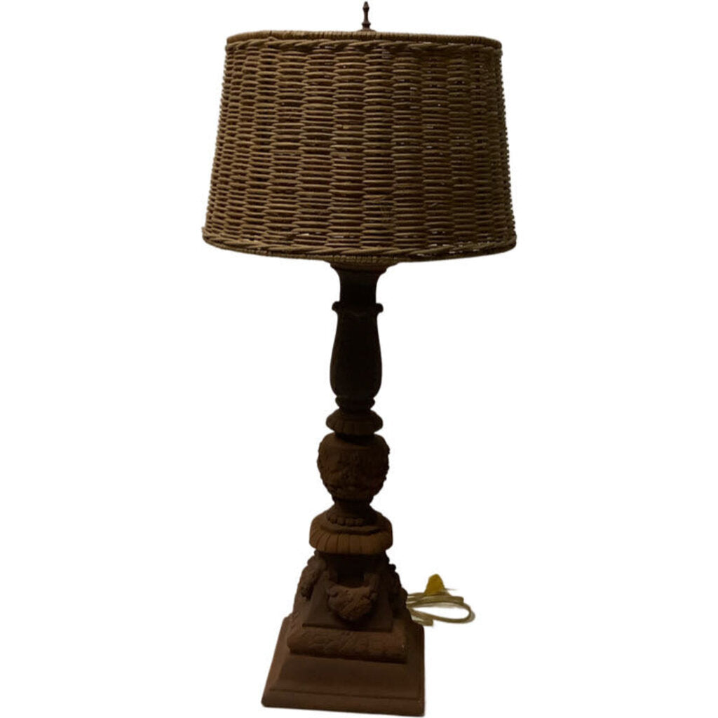 Brown Iron lamp with wicker shade