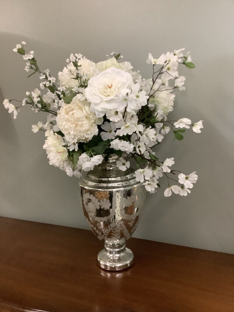 Mercury Glass vase with white Floral