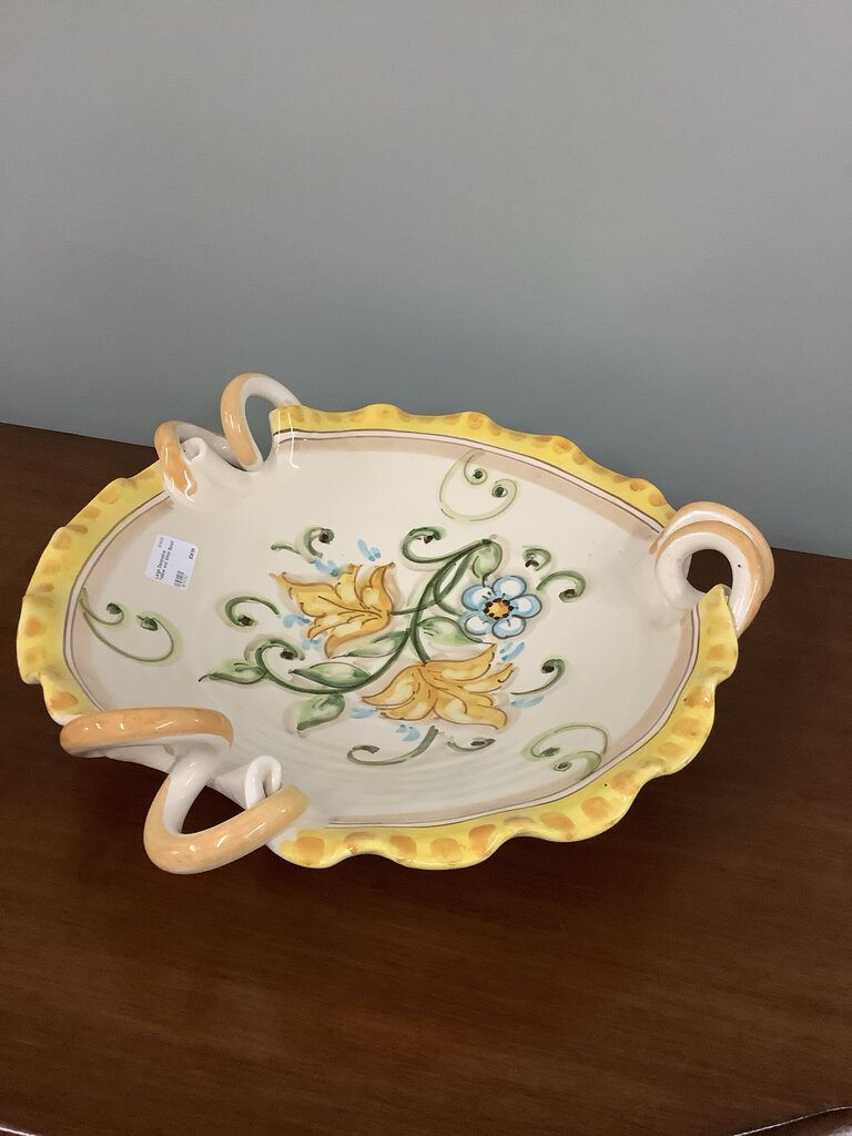 Large Decorative Yellow and White Bowl/