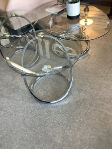 (2) Glass & Chrome Round End Tables