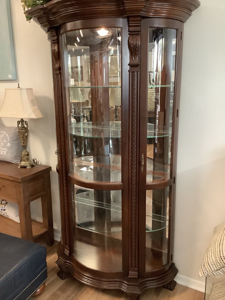 Tall Antique Display Curio curved Glass