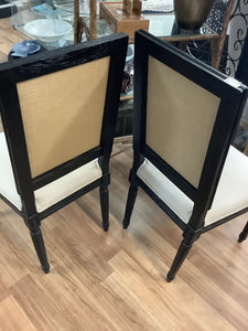 (2) Cream Upholstered Chairs w/Black Burlap Back