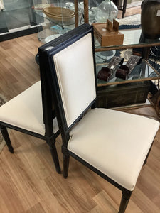 (2) Cream Upholstered Chairs w/Black Burlap Back