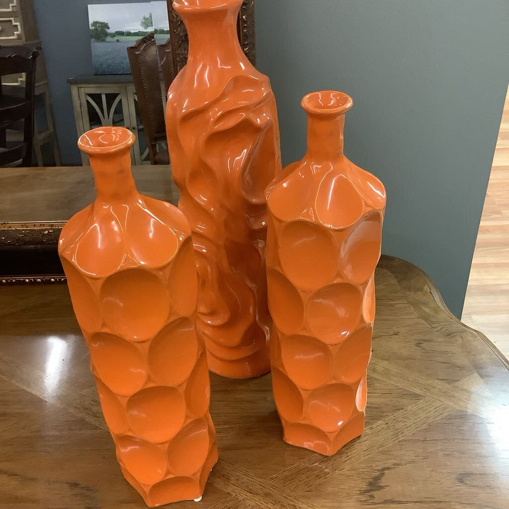 (3) Orange Vases tall med sm